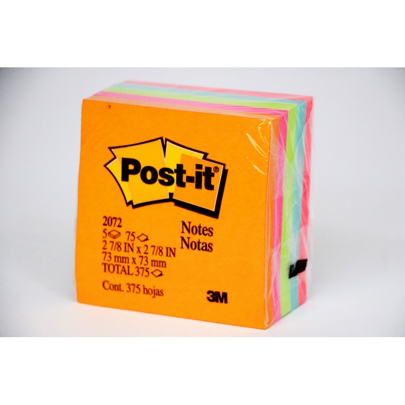NOTAS ADH. 3X3" POST-IT 2072 CUBO 375H. NEON C.(18)