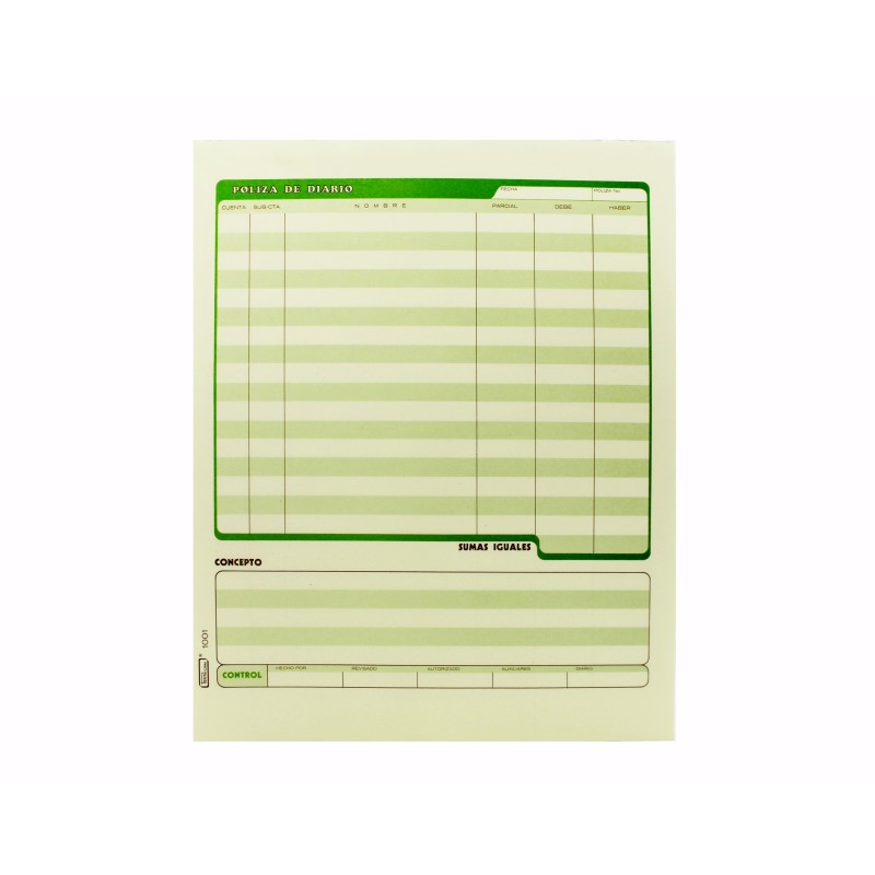 POLIZA DE DIARIO #1001 PRINTAFORM CTA. 50H.E. (3) C.(72)
