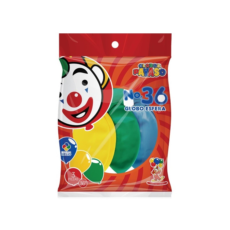 GLOBOS PAYASO #36 COL. SURT. BOL. C/3 C.(10)