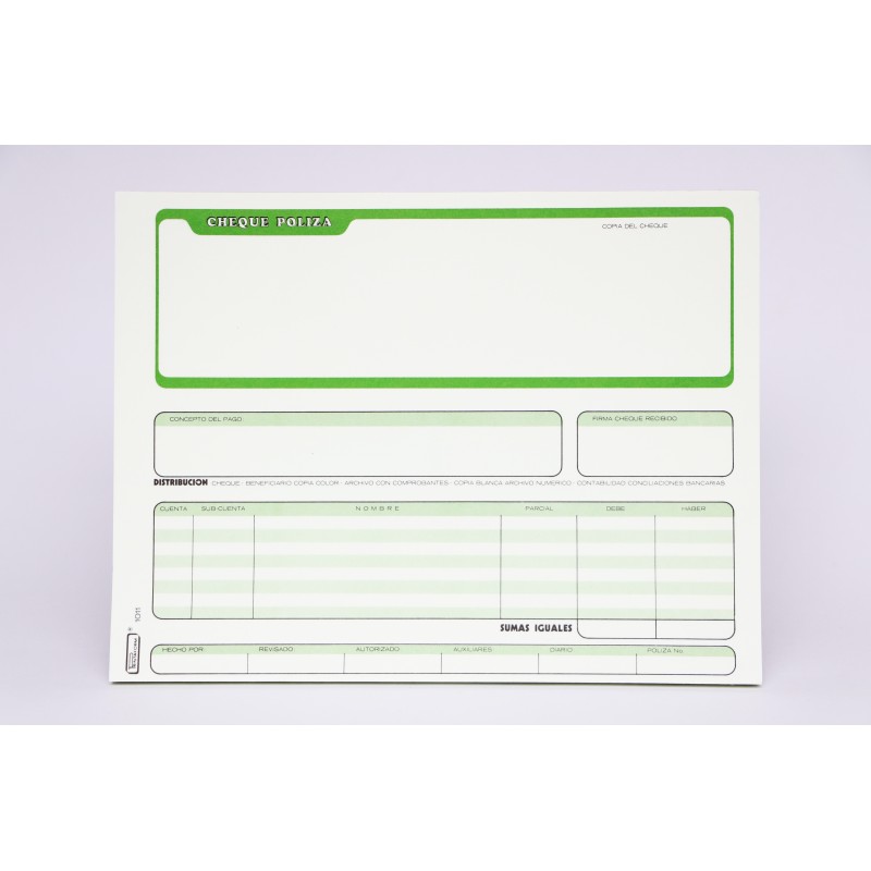 POLIZA DE CHEQUE #1011 PRINTAFORM 1/2 OFI. 25 JGO. E(3)(144)