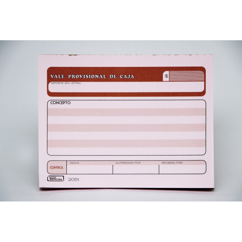 VALE PROVISIONAL DE CAJA #2051 PRINTA. 1/4 CTA. 50H.(3)(24)