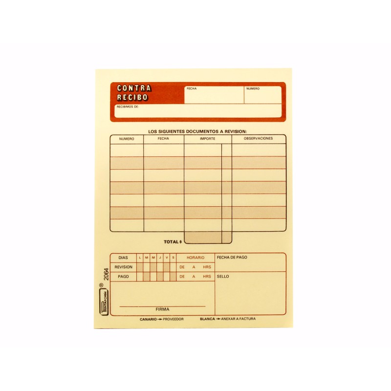 CONTRA RECIBO #2064 PRINTAFORM 1/4 CTA. 25 JGO. E(3) C.(144)